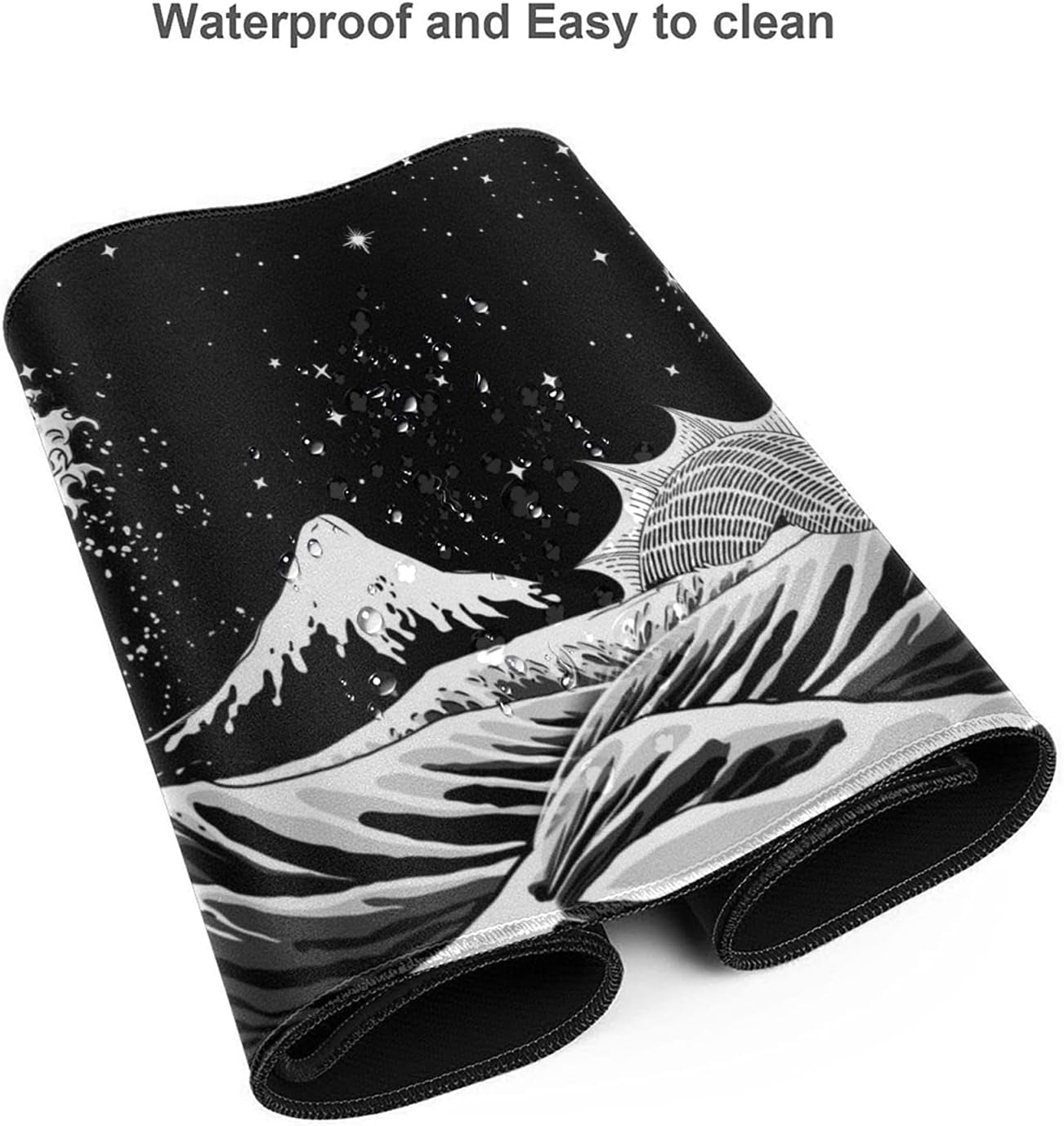 Black and White Japanese Waves Sea Dragon Gaming Mouse Pad XL, Extended Large Mouse Mat Desk Pad, Stitched Edges Mousepad, Long Mouse Pad, 31.5 X 11.8 Inch