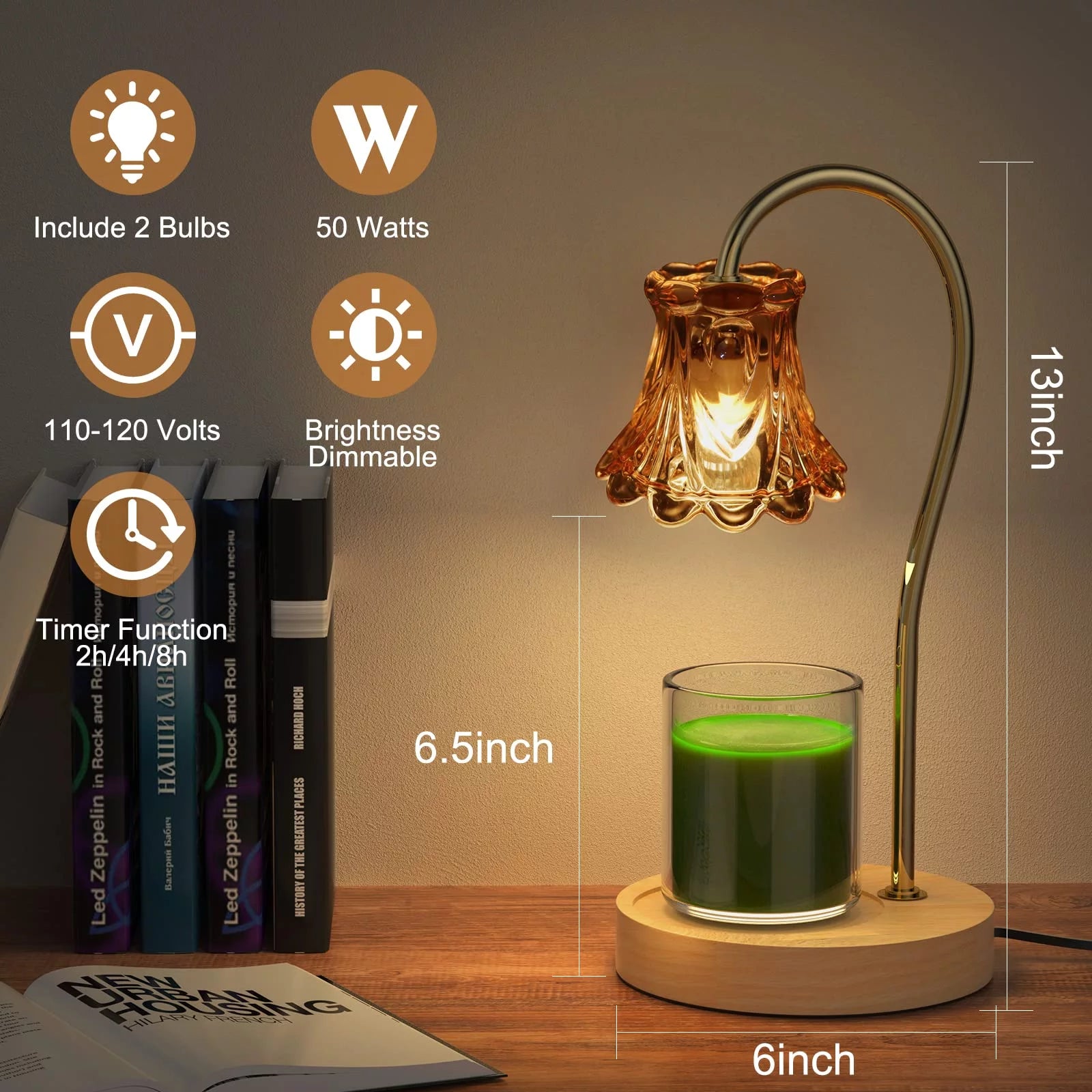 Candle Warmer Lamp, Dimmable Lantern with Timer, Wax Melt for Scented Candles, Compatible with Small & Large Jar, with 2 Light Bulbs