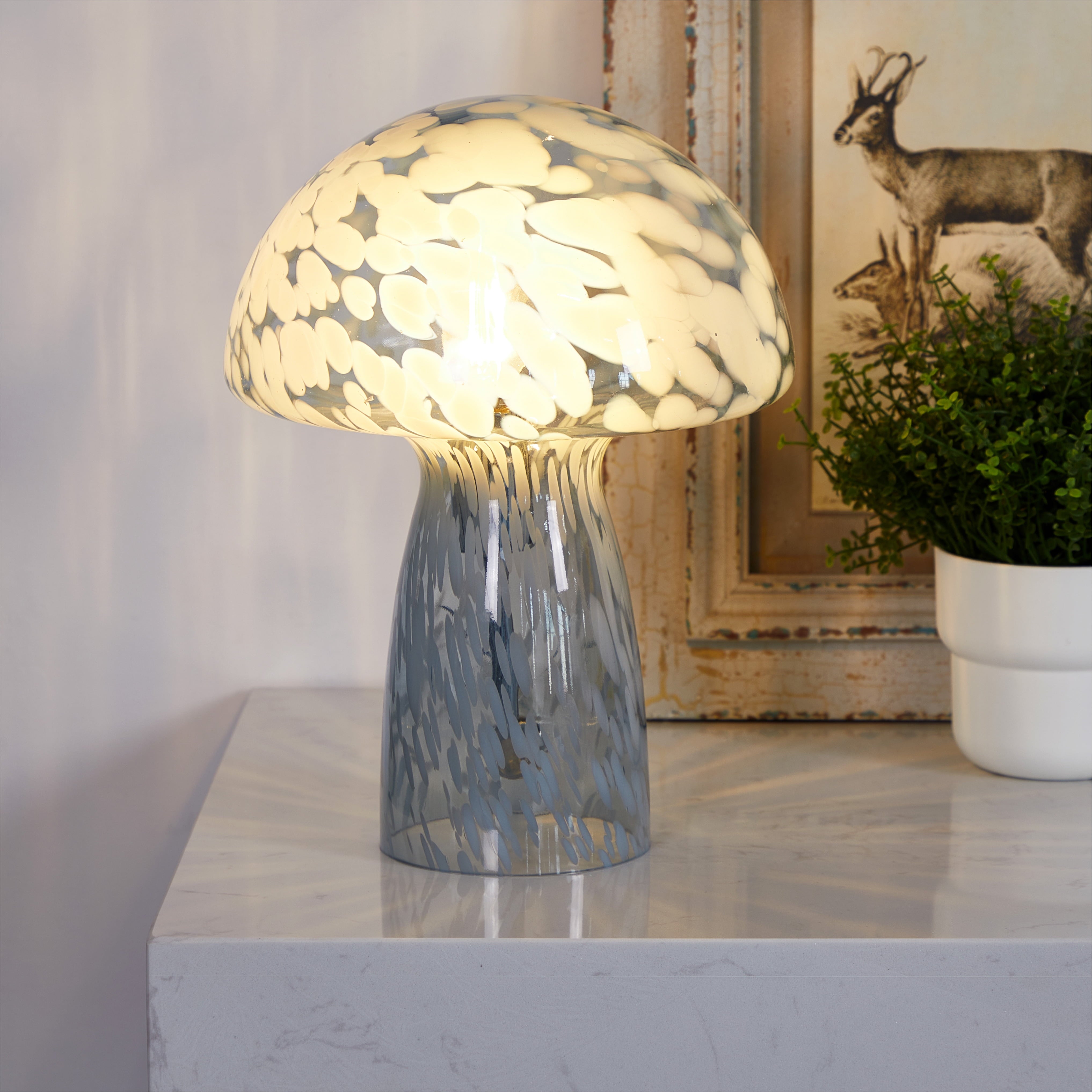 Novelty Glass Mushroom Lamp, Blue Tortoise, 12" H, Plug-In