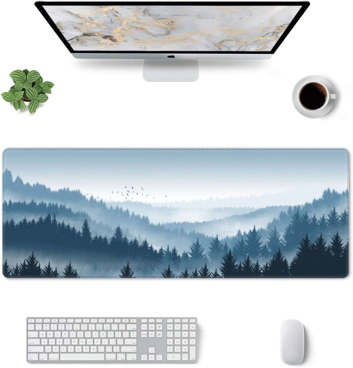 Misty Forest Gaming Mouse Pad XL, Non Slip Rubber Base Mousepad, Stitched Edges Desk Pad, Extended Large Mice Pad,31.5 X 11.8 Inch