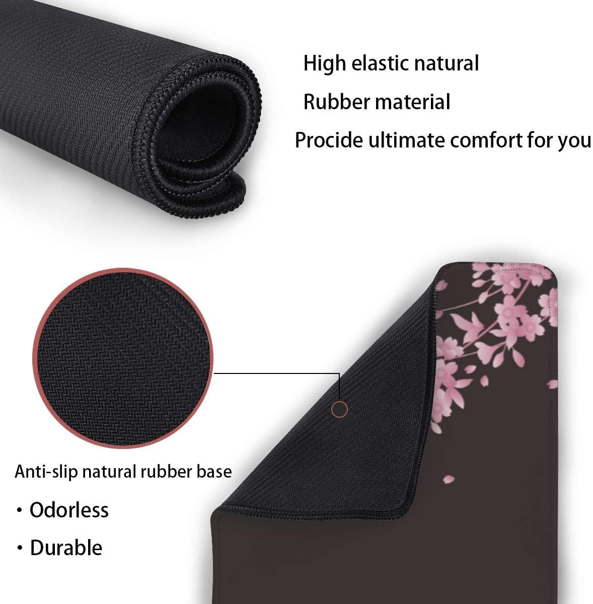 Sakura Cherry Blossom Extended Gaming Mouse Pad Non-Slip Rubber Base Pink Large Mousepad 35.4×15.7In with Stitched Edge Waterproof Flower Keyboard Pads Black Desk Laptop Mats for Work/Game/Office