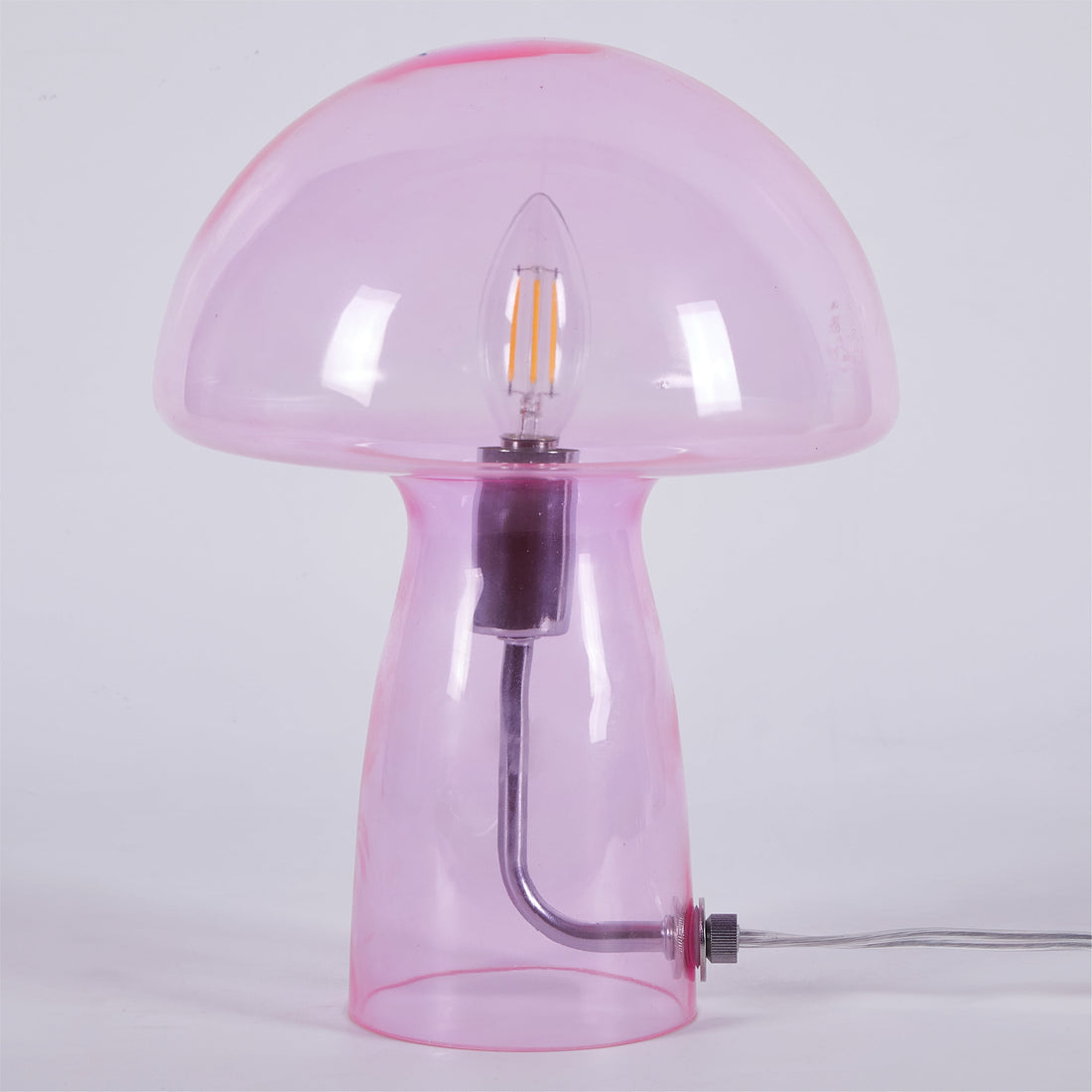 Novelty Glass Mushroom Lamp, Hot Pink, 12" H, Plug-In