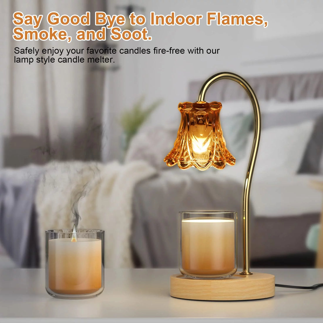 Candle Warmer Lamp, Dimmable Lantern with Timer, Wax Melt for Scented Candles, Compatible with Small & Large Jar, with 2 Light Bulbs