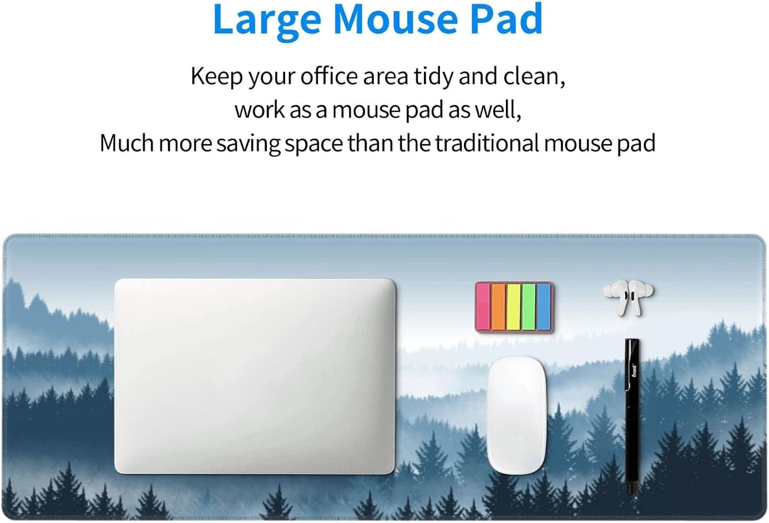 Misty Forest Gaming Mouse Pad XL, Non Slip Rubber Base Mousepad, Stitched Edges Desk Pad, Extended Large Mice Pad,31.5 X 11.8 Inch