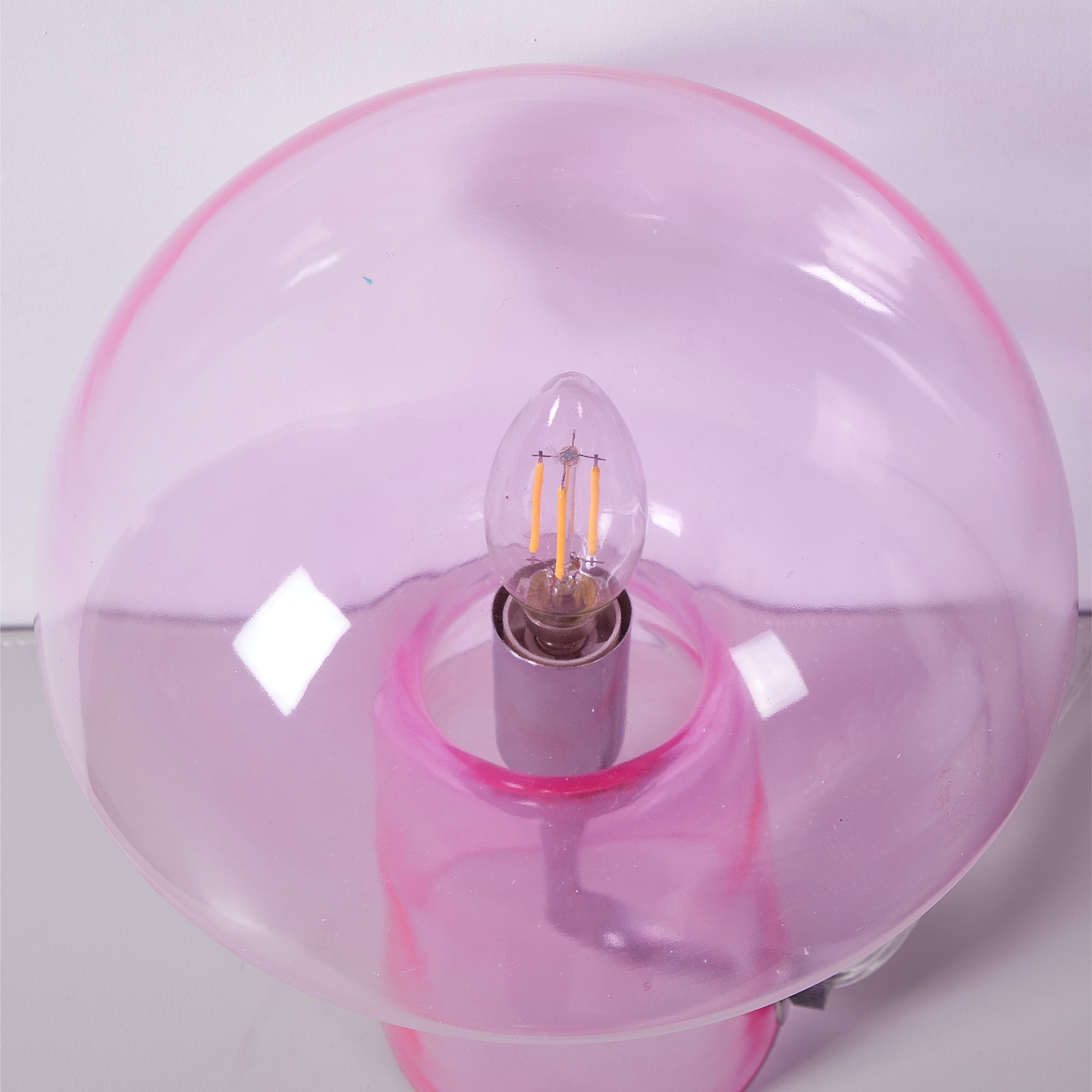 Novelty Glass Mushroom Lamp, Hot Pink, 12" H, Plug-In