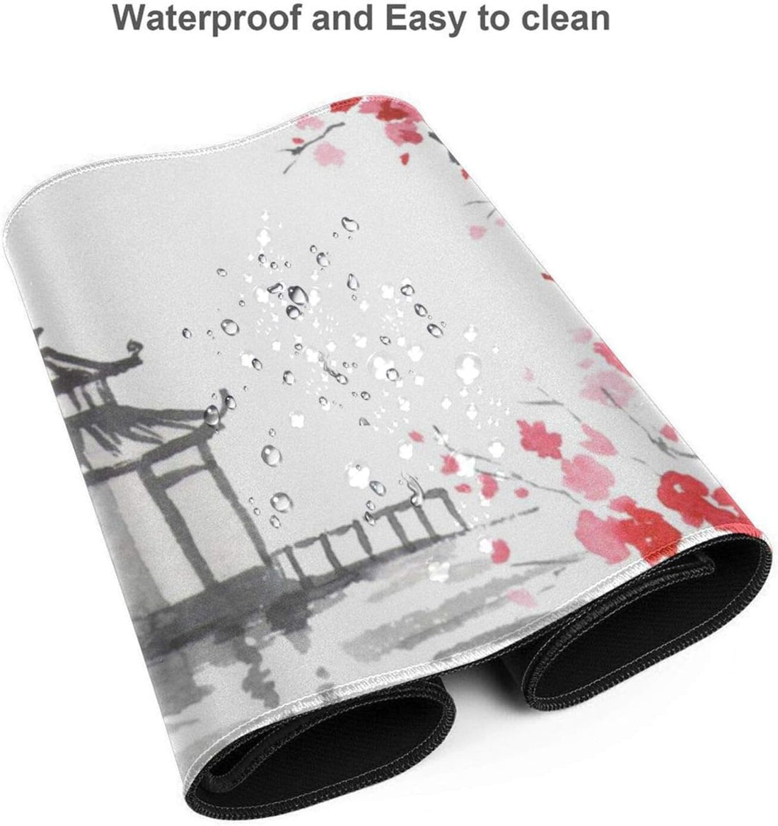 Gaming Mouse Pad XL Japanese Painting Cherry Blossom Extended Large Mouse Pad Long Desk Mat with Stitched Edges 80X30Cm