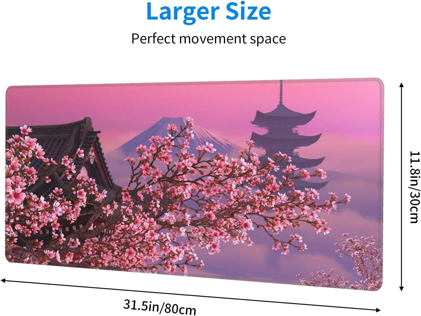 Japanese Sakura Flower Extended Mouse Pad 31.5X11.8 Inch XL Pink Cherry Blossom Non-Slip Rubber Base Large Mousepad with Stitched Edges Waterproof Keyboard Mouse Mat Desk Pad for Office Home Game