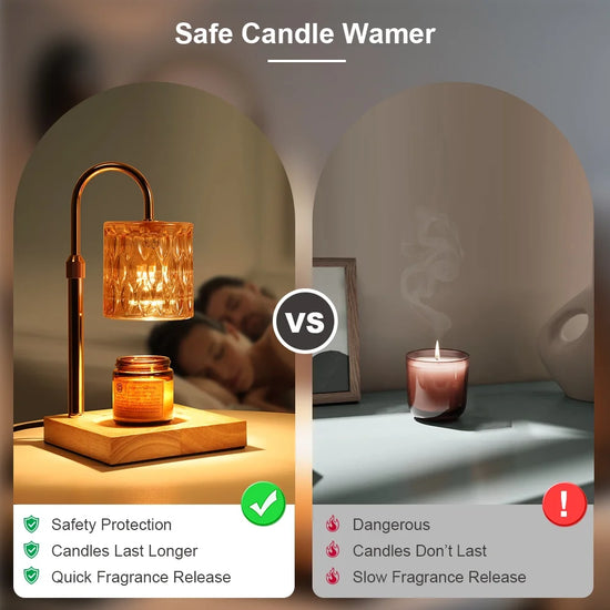 Candle Warmer Lamp with Timer, Dimmable Lamp Candle Warmer for Jars Candle, Height Adjustable Scented Wax Melt Warmer Light with 2 Bulbs and Wood Base for Home Decor, Housewarming Gifts