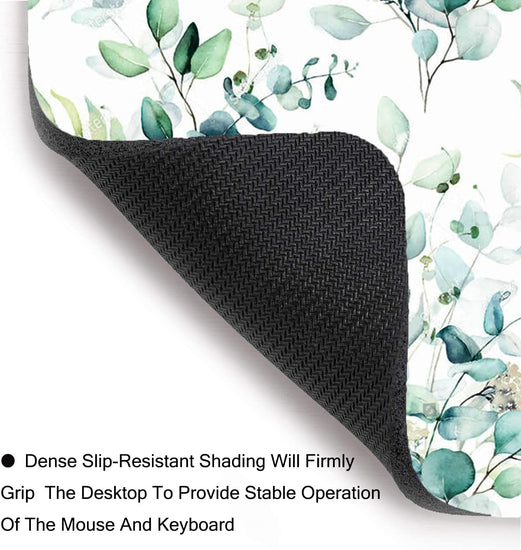 Extended Gaming Mouse Pad XXL Large Keyboard Mat Long Mousepad Desk Decor Writing Pad Non-Slip Rubber Base Waterproof Keyboard Mouse Mat Desk Pad for Work Game Office Home Eucalyptus Leaf Floral