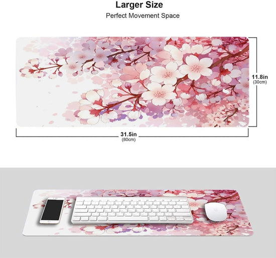 Cherry Blossom Floral Gaming Mouse Pad Large XL Flower Desk Mat Long Extended Pads Big Mousepad Home Office Decor Accessories for Computer Pc Laptop