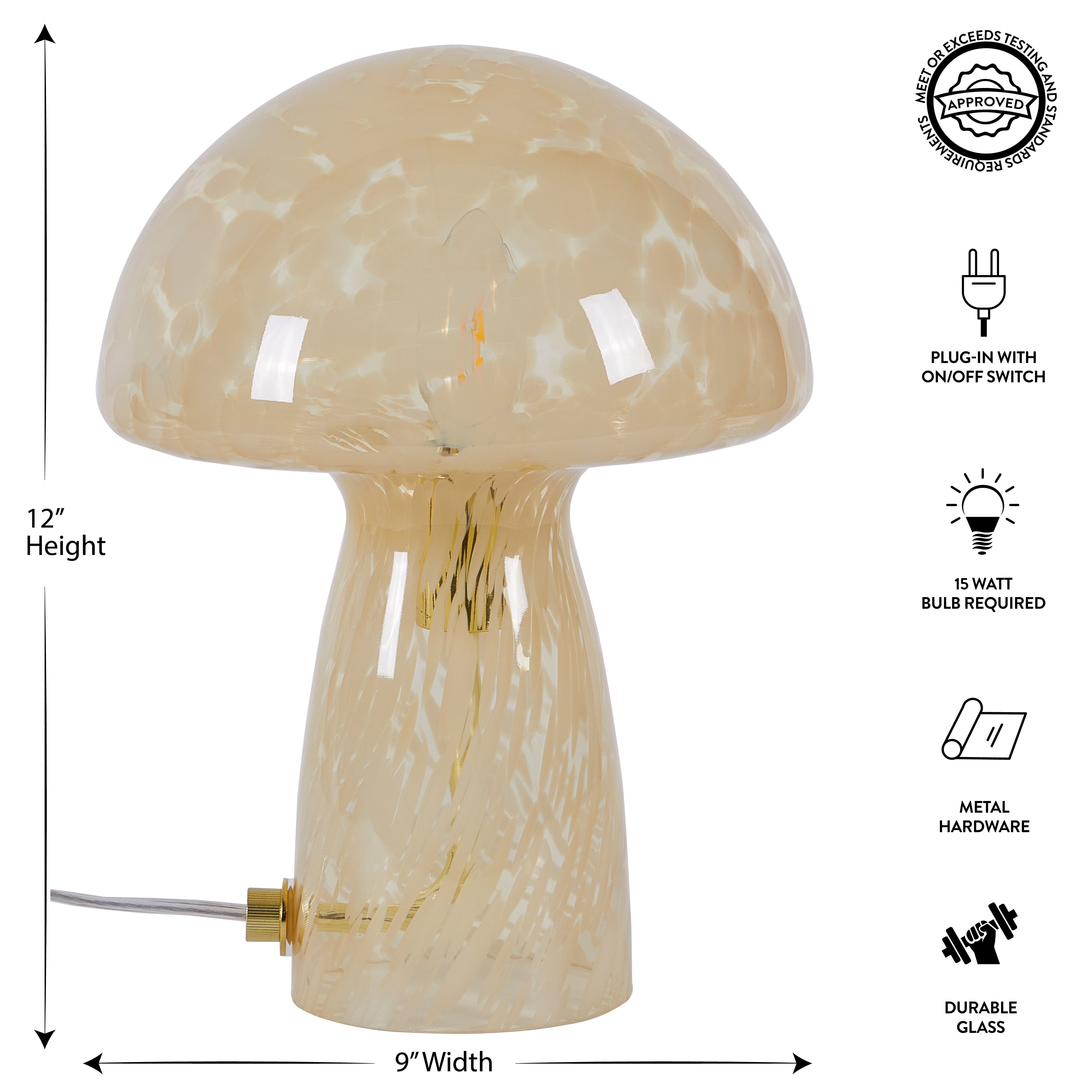 Novelty Glass Mushroom Lamp, Orange Tortoise, 12" H, Plug-In