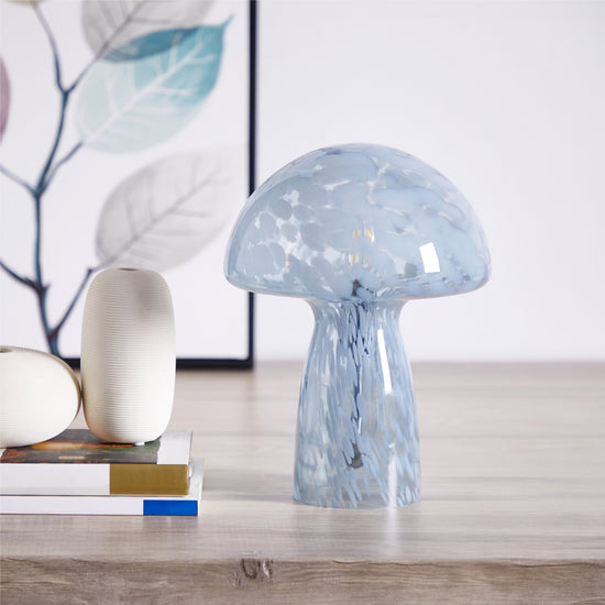 Novelty Glass Mushroom Lamp, Blue Tortoise, 12" H, Plug-In