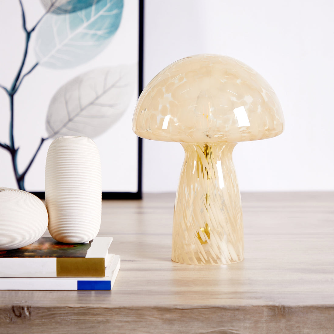 Novelty Glass Mushroom Lamp, Orange Tortoise, 12" H, Plug-In