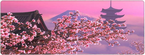 Japanese Sakura Flower Extended Mouse Pad 31.5X11.8 Inch XL Pink Cherry Blossom Non-Slip Rubber Base Large Mousepad with Stitched Edges Waterproof Keyboard Mouse Mat Desk Pad for Office Home Game