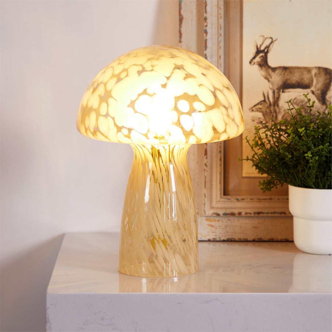 Novelty Glass Mushroom Lamp, Orange Tortoise, 12" H, Plug-In