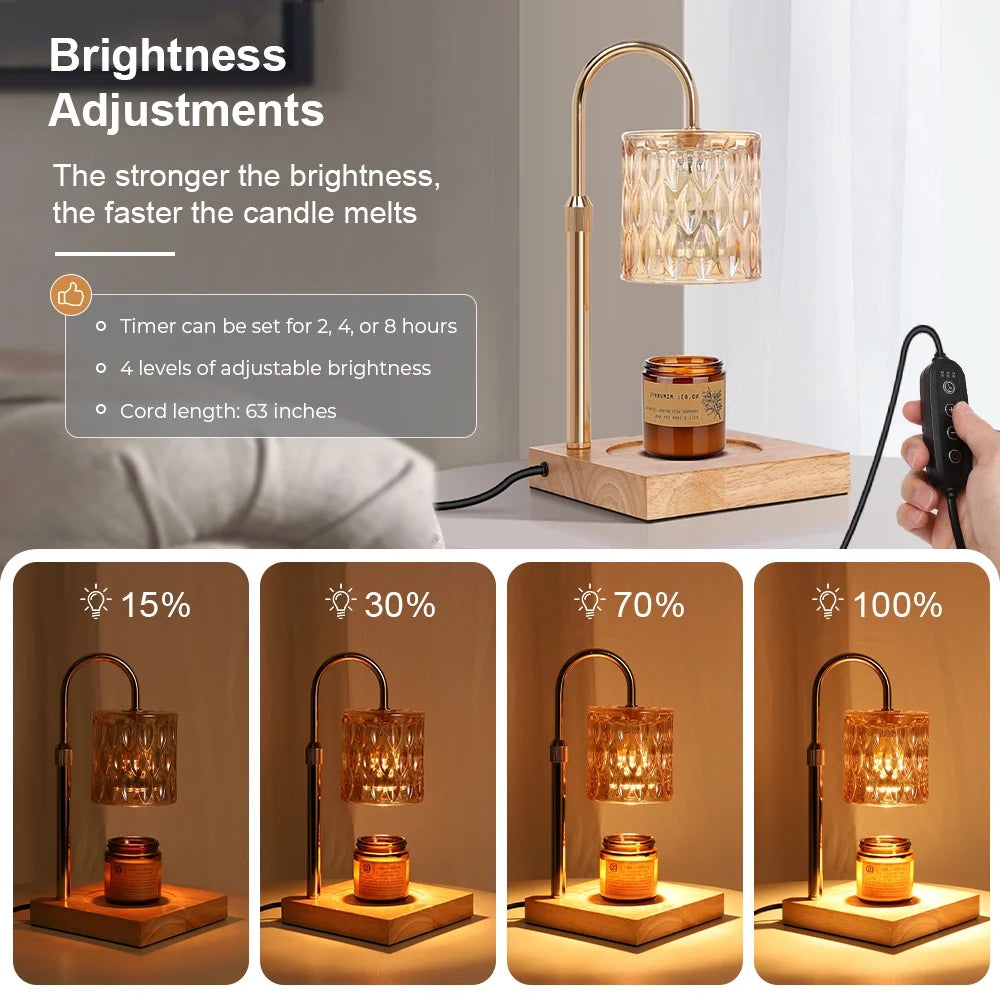 Candle Warmer Lamp with Timer, Dimmable Lamp Candle Warmer for Jars Candle, Height Adjustable Scented Wax Melt Warmer Light with 2 Bulbs and Wood Base for Home Decor, Housewarming Gifts