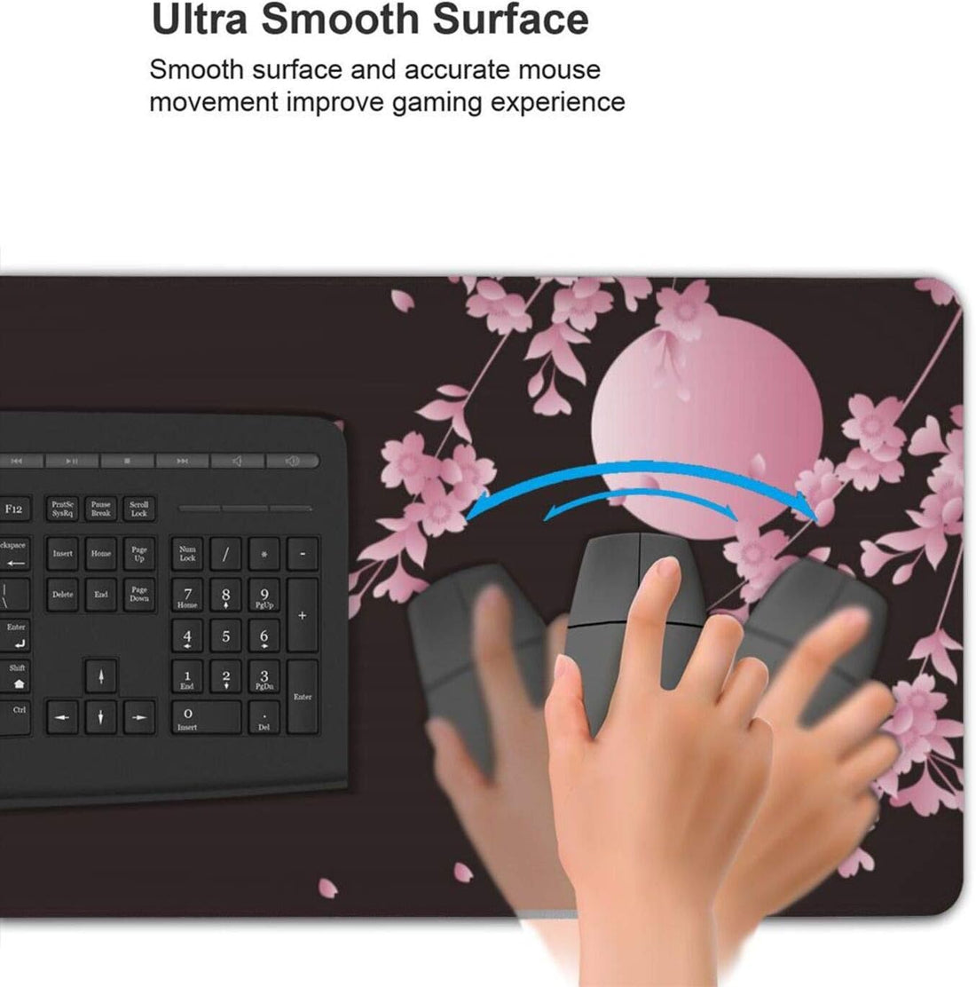 Sakura Cherry Blossom Extended Gaming Mouse Pad Non-Slip Rubber Base Pink Large Mousepad 35.4×15.7In with Stitched Edge Waterproof Flower Keyboard Pads Black Desk Laptop Mats for Work/Game/Office