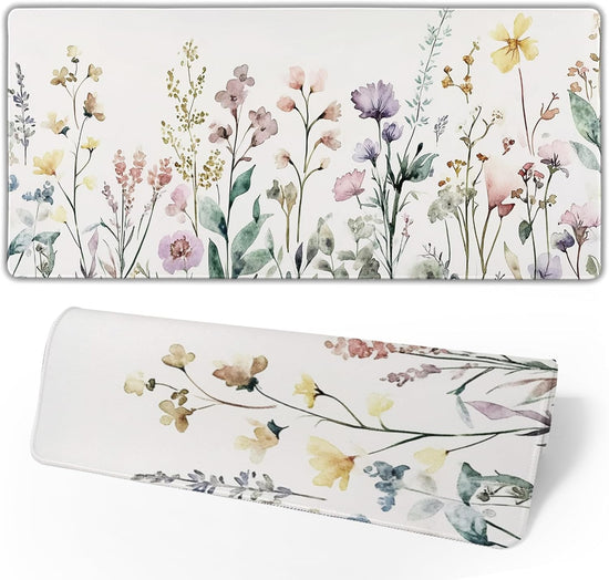 Floral Desk Mat Beige Boho Desk Pad Large Extended Gaming Mouse Pad XL Cute Minimalist Flowers Keyboard Mat 31.5X11.8 Inch Boho Esthetics Mousepad Big Keyboard Mouse Mat for Home Office Work Game