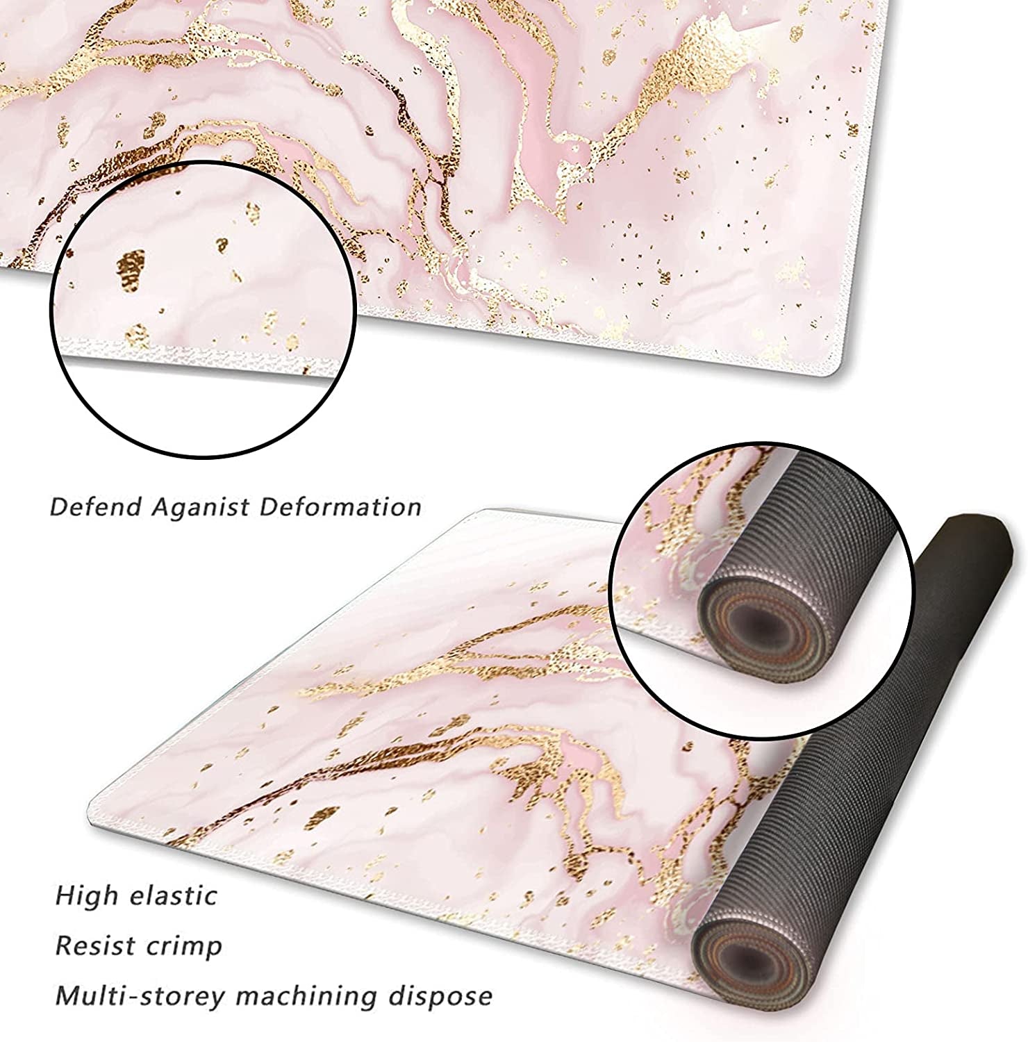 Extended Gaming Mouse Pad XXL  Large Keyboard Mat Long Mousepad Desk Decor Writing Pad Non Slip Rubber Base Stitched Edges for Work, Game, Office, Home, 35.1" X 15.7", Pink Marble