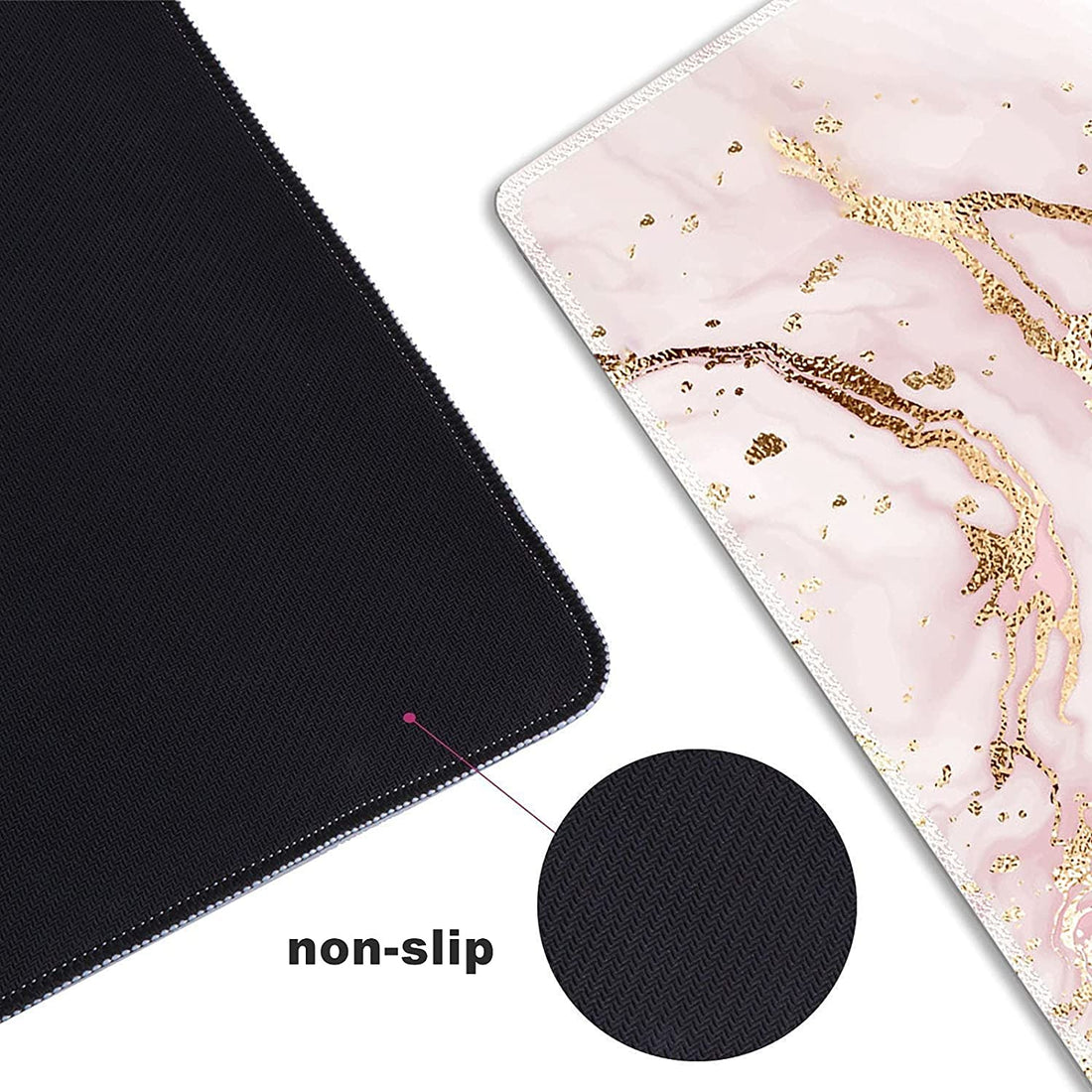 Extended Gaming Mouse Pad XXL  Large Keyboard Mat Long Mousepad Desk Decor Writing Pad Non Slip Rubber Base Stitched Edges for Work, Game, Office, Home, 35.1" X 15.7", Pink Marble